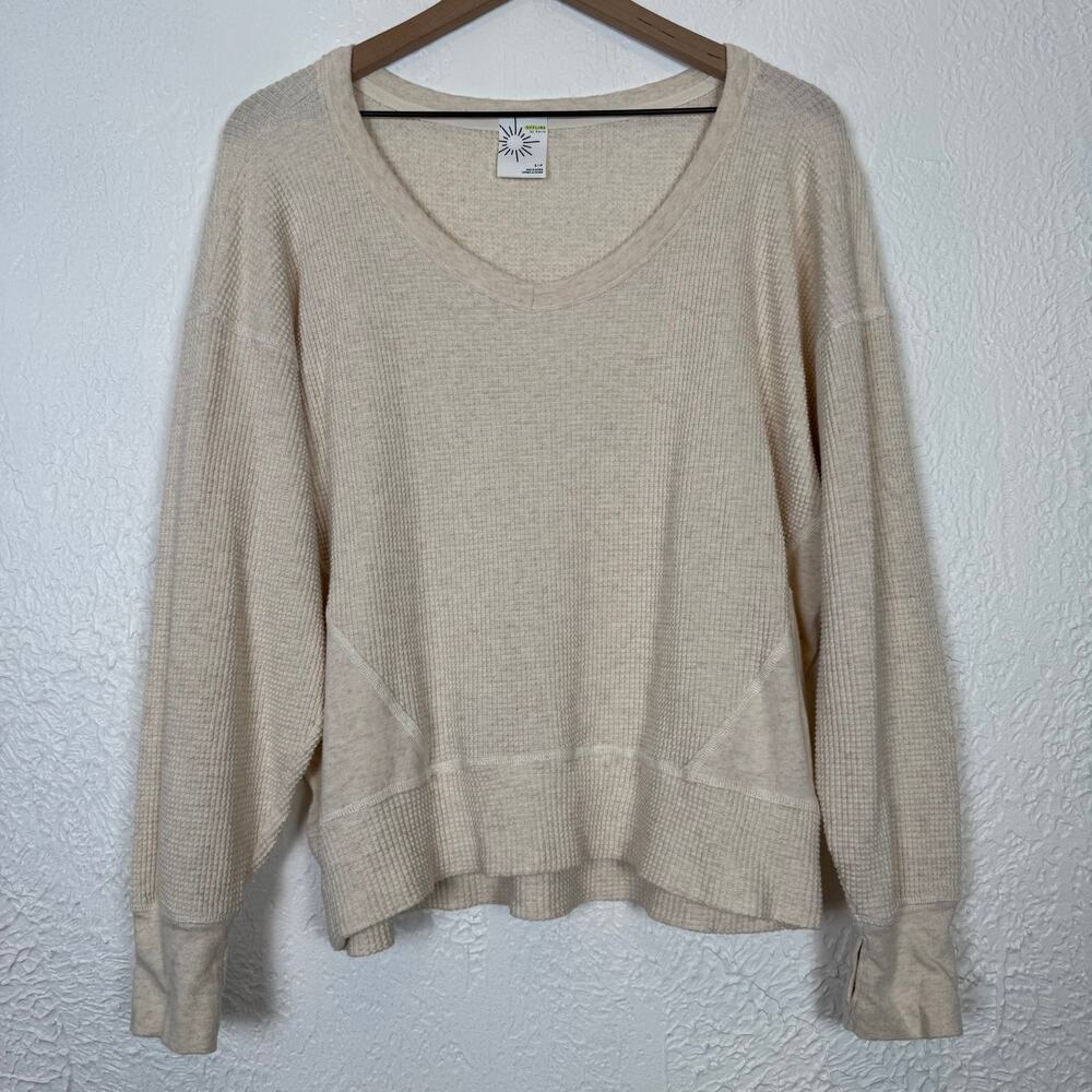 Aerie Offline Waffle Knit V-Neck Long Sleeve Top Cream Size Small